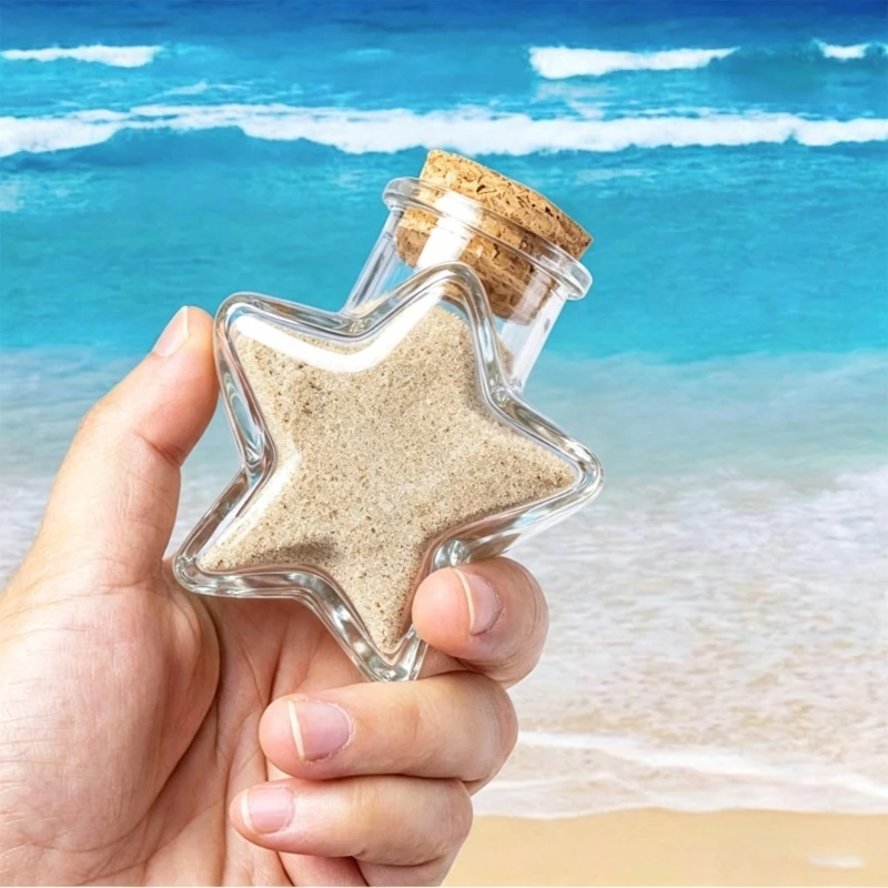 Glass Display Bottle with Five-Point Body and Cap, Clear Jar for Paper Bits Sand and Small Items in Study or Bedroom Styling Use