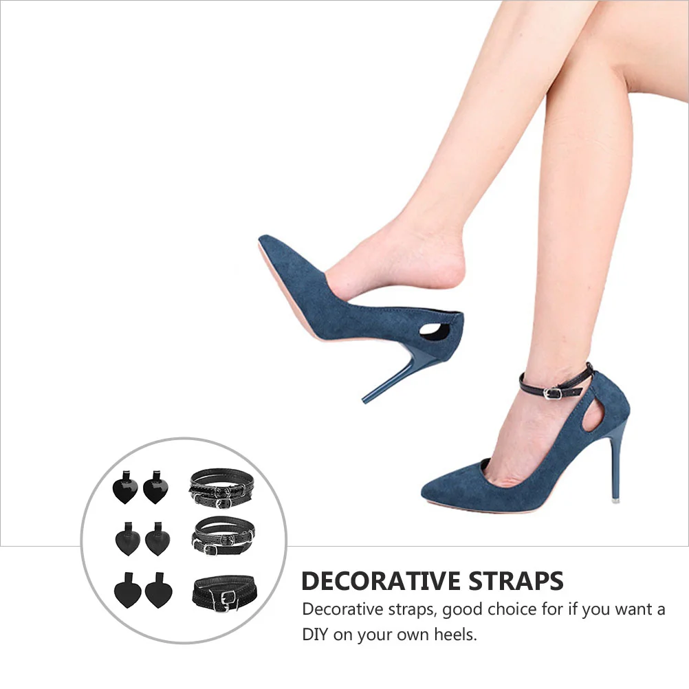 3 Sets High Heels Stickers Pad Anti-Loose Shoelace Ankle Straps Accessories Anti-slip Detachable Black Boots