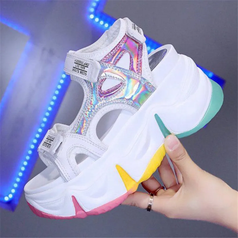 New Women Summer Wedge Sandals Transparent PVC Crystal Chunky Platform Shoes Woman Rainbow Thick Bottom Sandalias