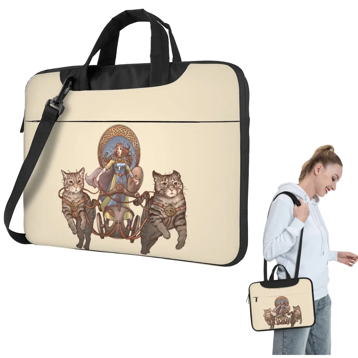

Freya Driving Her Cat Колесница через плечо Сумка для ноутбука Чехол Сумка для компьютера Устойчивая защитная сумка для ноутбука для Macbook Pro