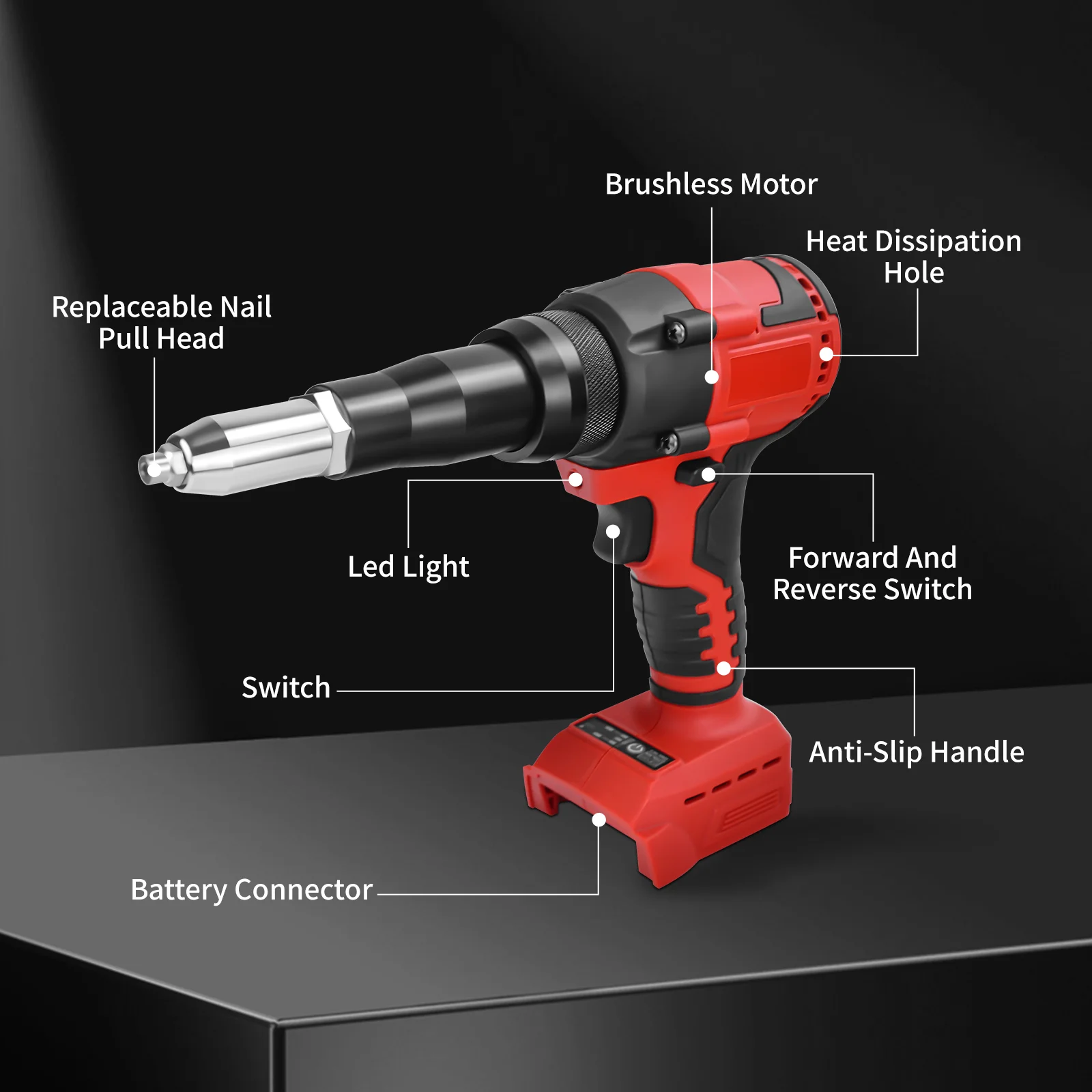 Cordless Brushless Rivet Gun for Dewalt/Milwaukee 18V/20V Battery 2.4-4.8mm Electric Rivet Gun Automatic Riveter (No Battery)