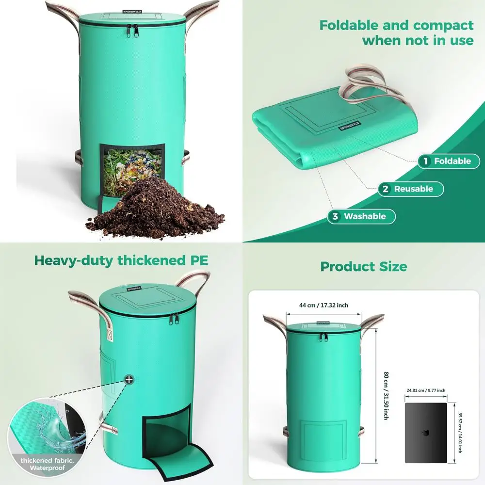 

compost bin outdoor - 32 gallon breathable thickened reusable garden yard waste bags, composting bin for outside garden with fas