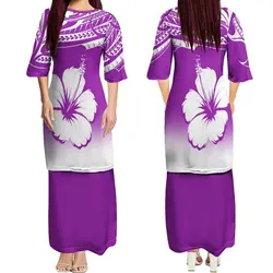 High Quality Polynesian Women'S Crewneck Dress Hawaiian Tribe Plus Size 7xl Puletasi 2 Pieces