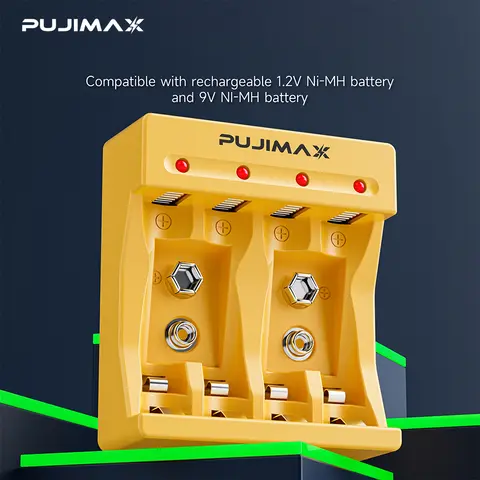 PUJIMAX 4 Slots Smart 9v Battery Charger Aaa AA NiMH NiCd Battery Adapter 1.2v AA AAA Rechargeable Battery 9v Charger for 2A 3A