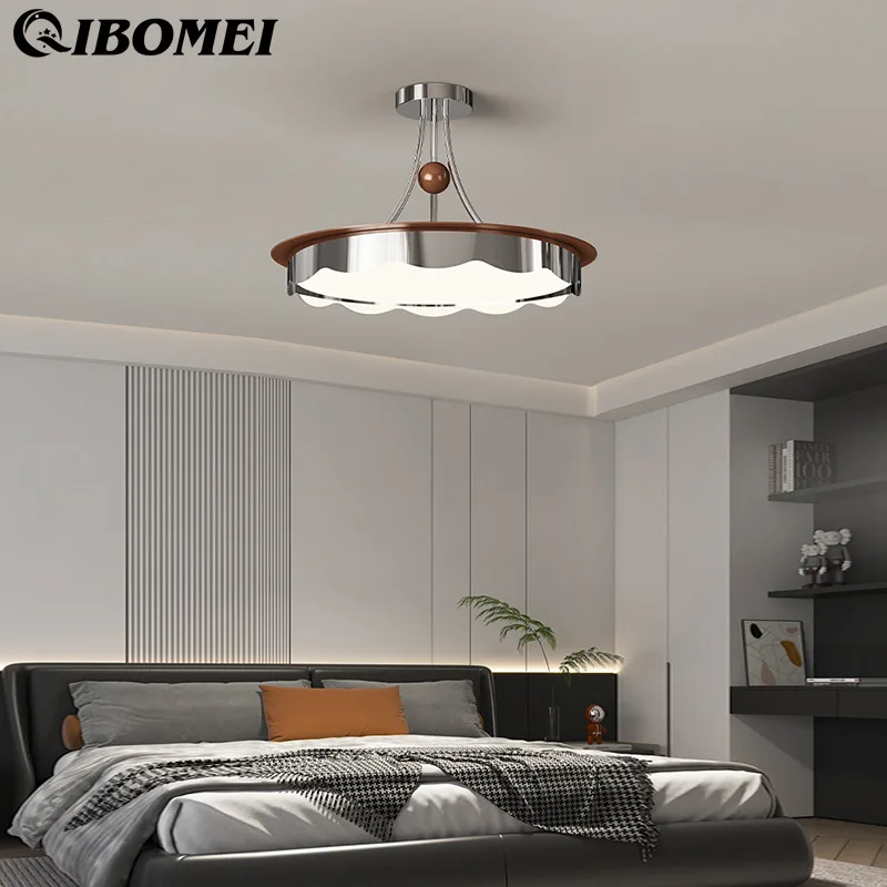 Minimalist Mid-century Retro Wabi-sabi Wood-grain Bedroom Ceiling Light Premium Creative Eye-care Master Room Led Chandelier