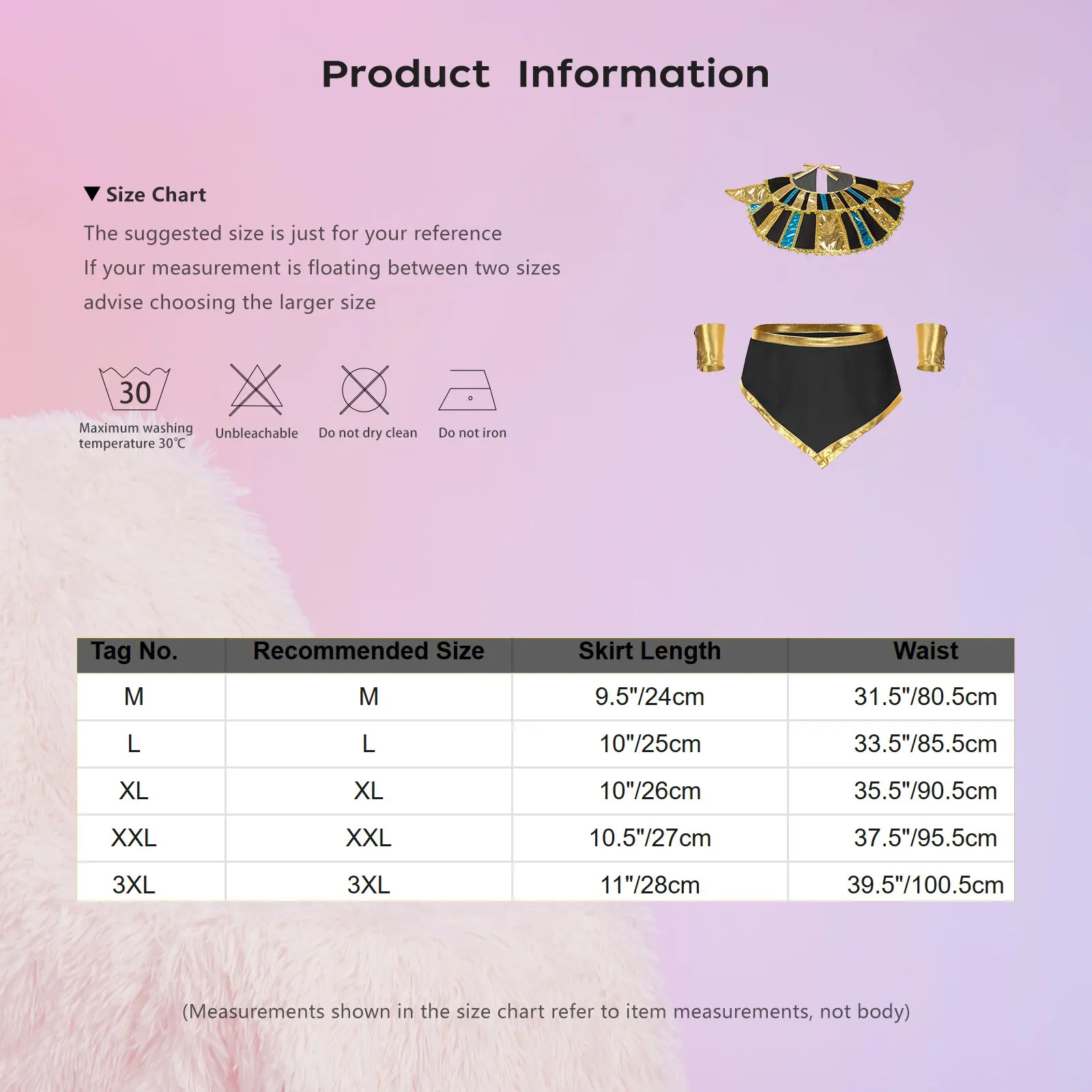 زي رجالي مصري قديم، تنورة قصيرة بحاشية معدنية لامعة غير منتظمة مع ياقة وأصفاد، فستان تنكرية لملك مصر فرعون