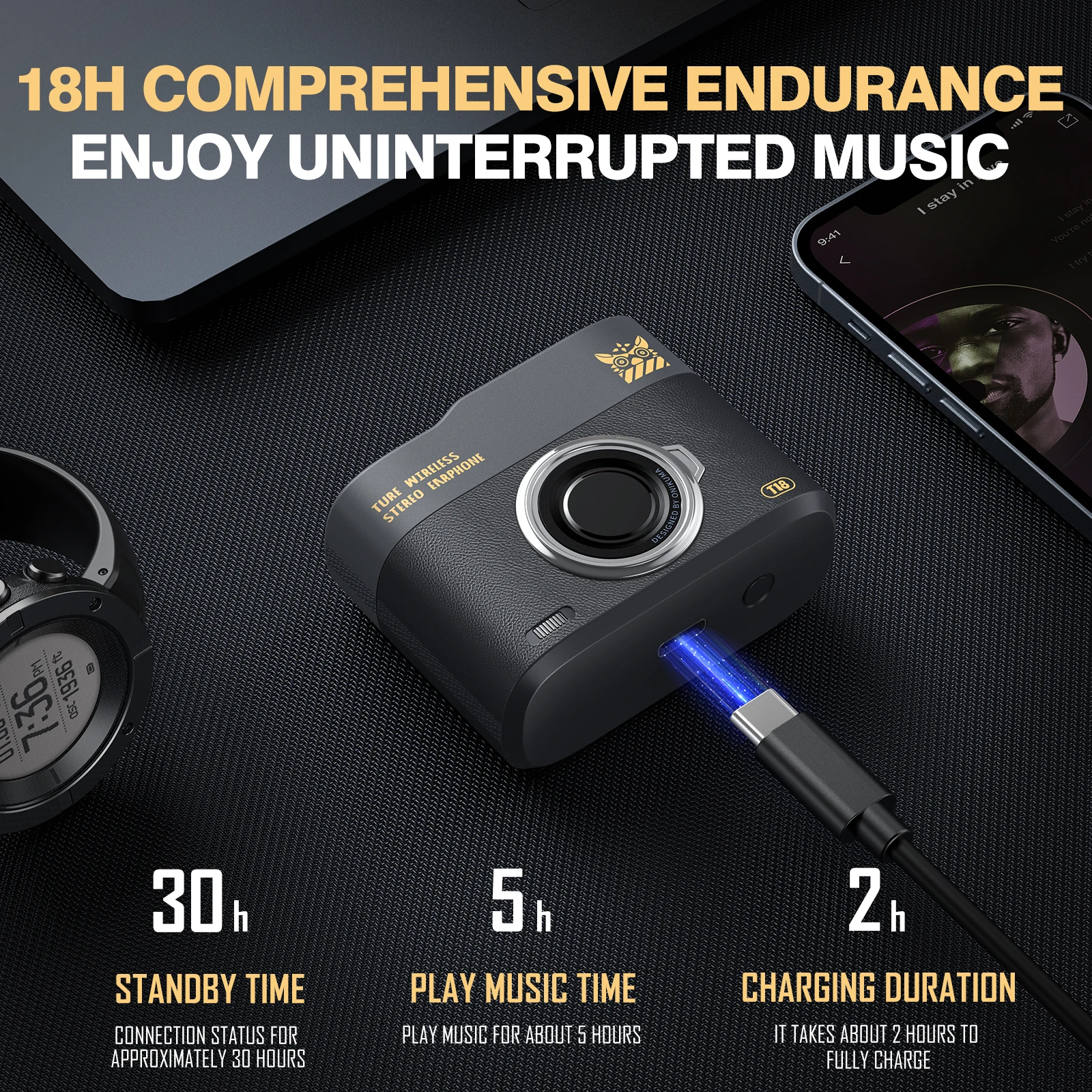 ONIKUMA Wireless Gaming Headset New Earbuds HiFi Stereo In-Ear Headphone With Microphones Dual-mic