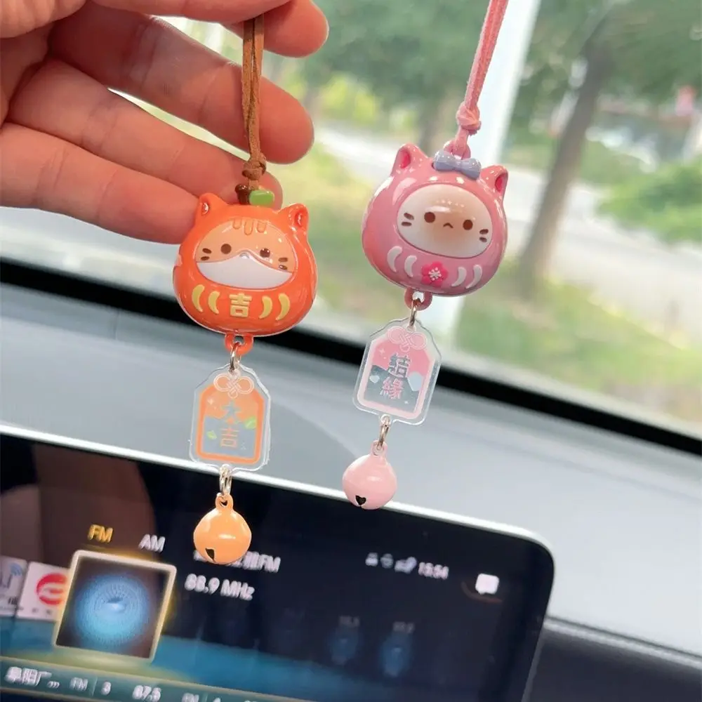 

Cute Cartoon Chunky Cat Pendant Fashion Exquisite Car Rearview Mirror Pendant with Bell Metal Bag Hanging Ornaments Small Gifts