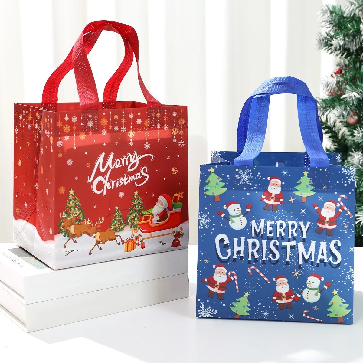 4pcs Christmas Santa Claus Non-woven Gift Bags Merry Christmas Decoration For Home 2024 Xmas Snowman Tote Bag New Year Gift 2025