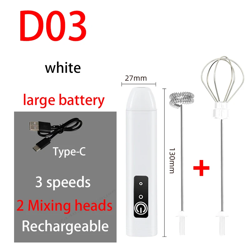 HOT Elektrische Melkopschuimer + Eiklopper Draadloos Type-C Opladen 3 Snelheden Mini Handheld Schuimmaker Koffie Garde Koken Gereedschap
