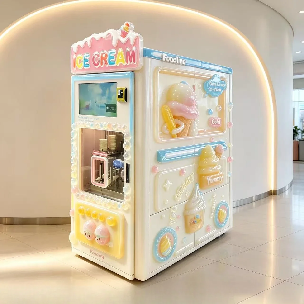 FL Customized 2026 New Fully Automatic Commercial Soft Ice Cream Vending Machine Self Service System Business Ready Equipment