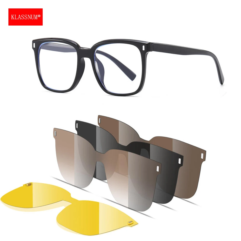 KLASSNUM Polarized Magnetic Clip Sunglasses Set Anti Blue Light Large Glasses With Yellow Lenses 2026 Trendy Men Women Eyepiece