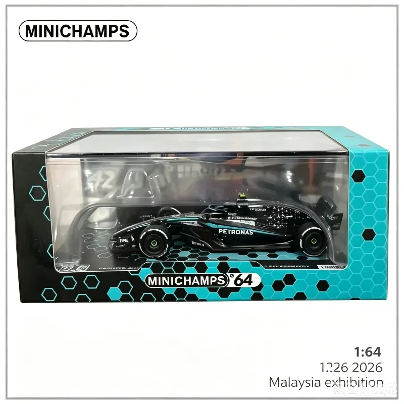 

2026 Malaysia Exhibition Limited, MINICHIAMPS 1:64 AMG Petronas F1 W16 ， Die cast alloy car models, adult collectible ornaments.