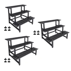 Metal Plant Stand Black Freestanding Stable 3 Tier Planter Display Shelf for Office Balcony Indoor Outdoor Garden Flower Store