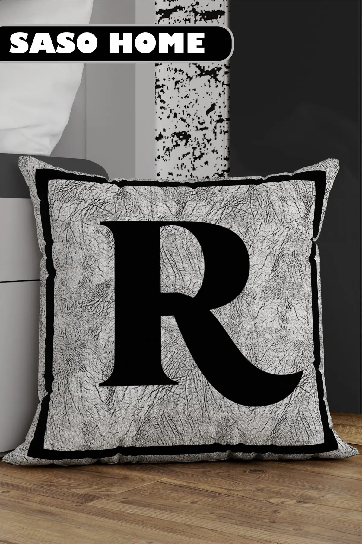 Gray Letter Pillow Cover - Letter R - Gray Background Decorative Gift Pillow Cover