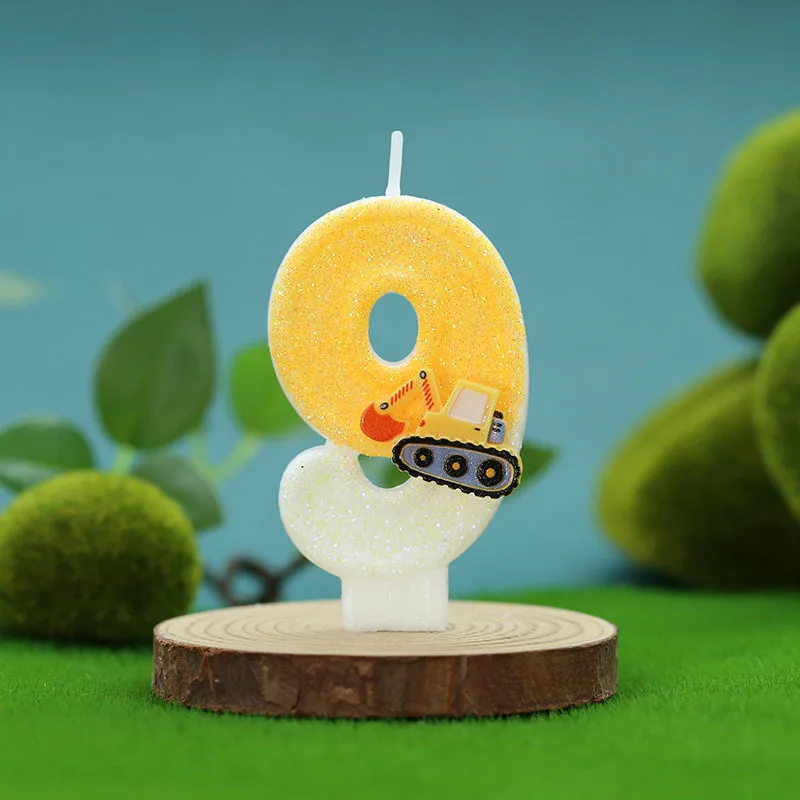 Creative construction vehicle excavator digital birthday candle cake decoration handmade birthday candle