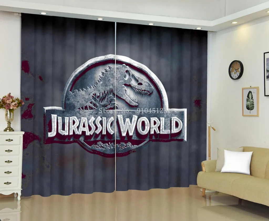 Custom Size 3D Jurassic Park The Lost World Dinosaur Curtain Backdrop Living Room Bedroom Thin Kitchen Curtains Children Drapes