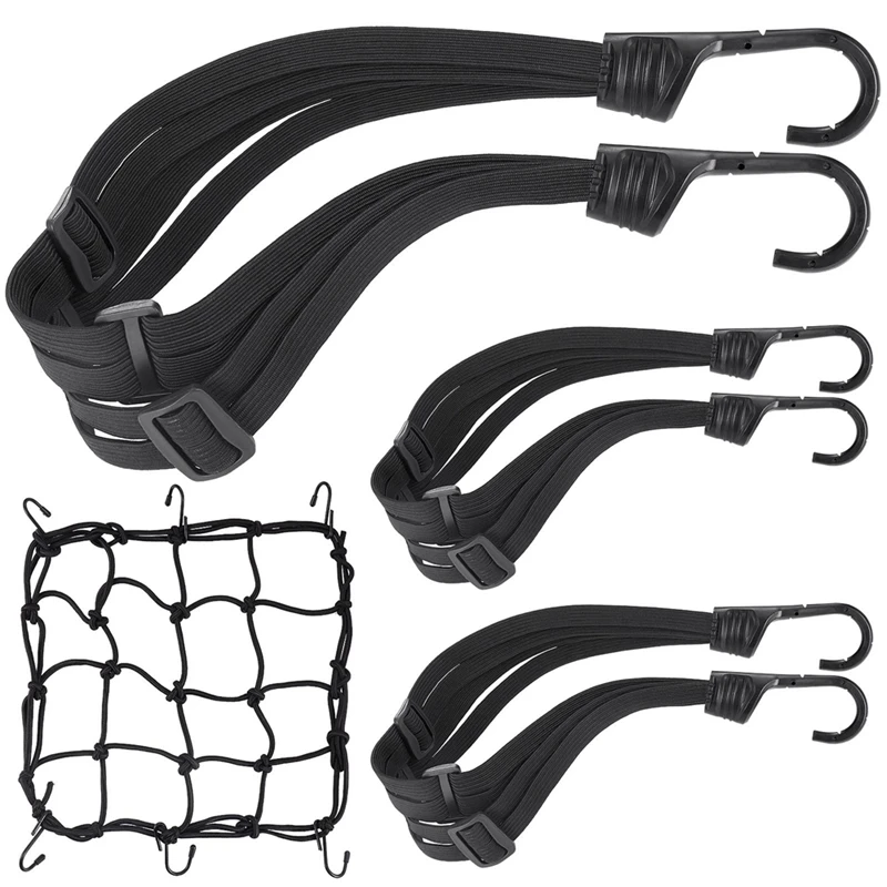 3 Piece Motorcycle Helmet Rope High Retractable Black Luggage Helmet Mesh Elastic Rope Strap With Cargo Net