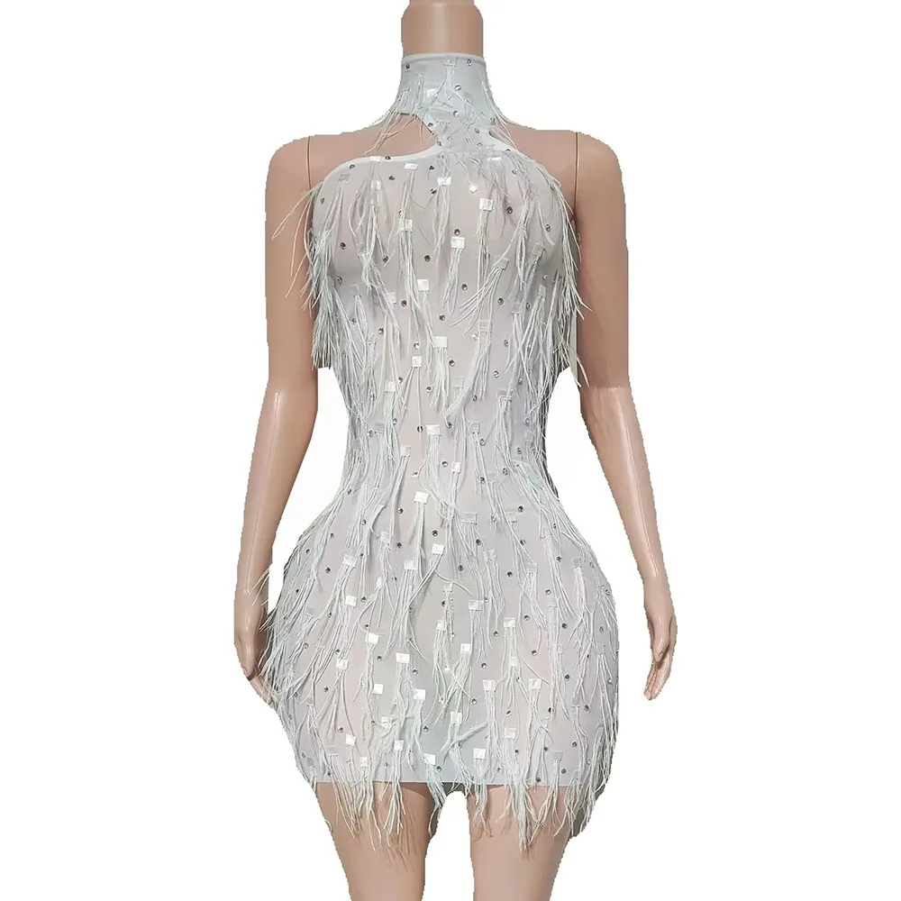 Vestido corto rosa con lentejuelas brillantes y plumas para mujer, traje picante para chica, traje de fiesta para celebración y club nocturno, vestido Bandage para sesión de fotos