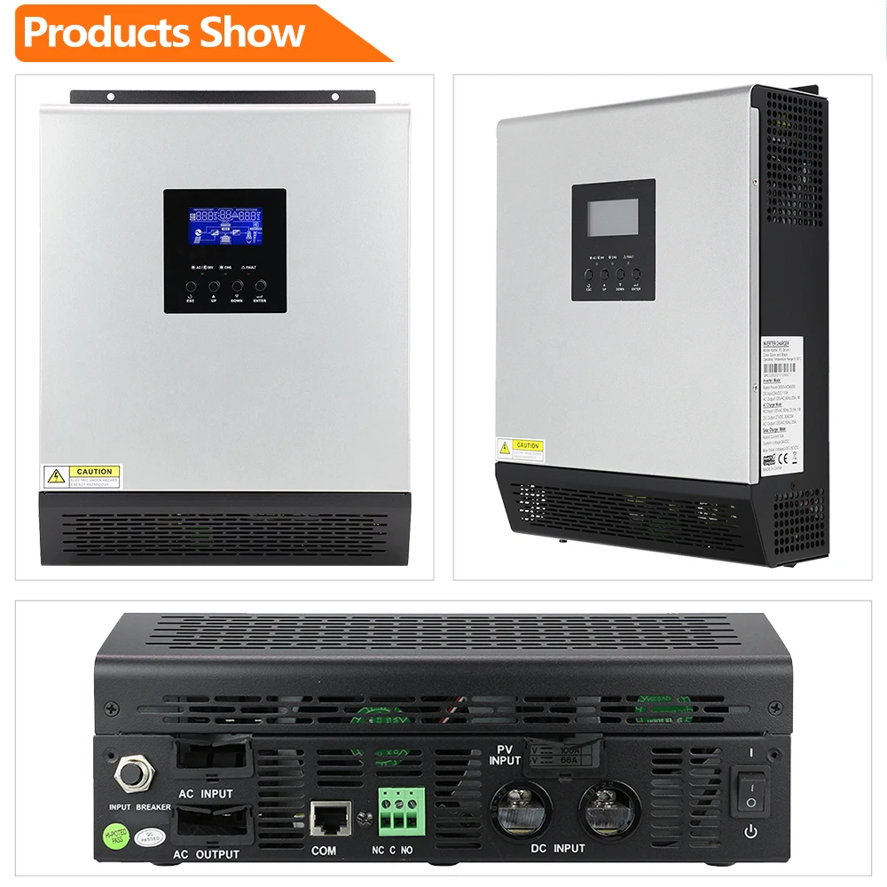 PowMr 3KW عاكس للطاقة الشمسية الهجين 24 فولت إلى 110 فولت 120 فولت 2400 واط موجة جيبية نقية PWM 50A جهاز التحكم بالشحن بالطاقة الشمسية وشاحن تيار متردد للمنزل