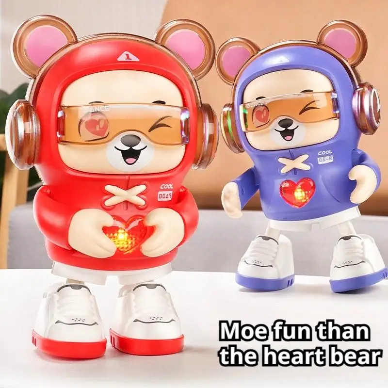 춤추는 곰 아기 드래곤 장난감, 조명 및 춤추는 로봇 모드 귀여운 모양 3세 이상 어린이를 위한 기어 스위치 2개