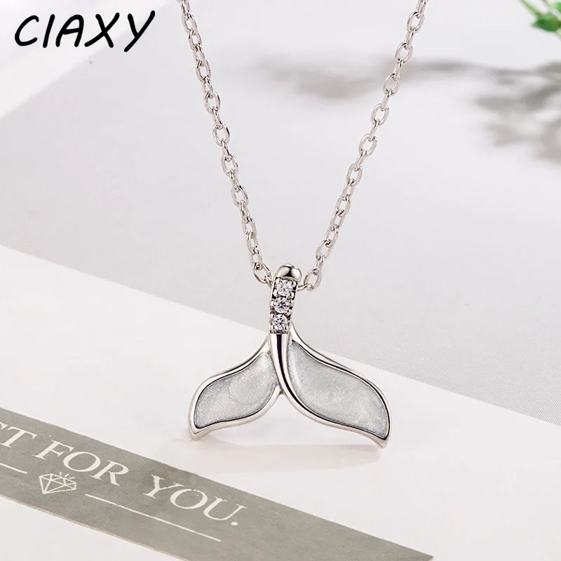 CIAXY Silver Color Tail Fishtail Necklaces for Women Temperament Oil Pendant Clavicle Chain  Summer Ocean Jewelry