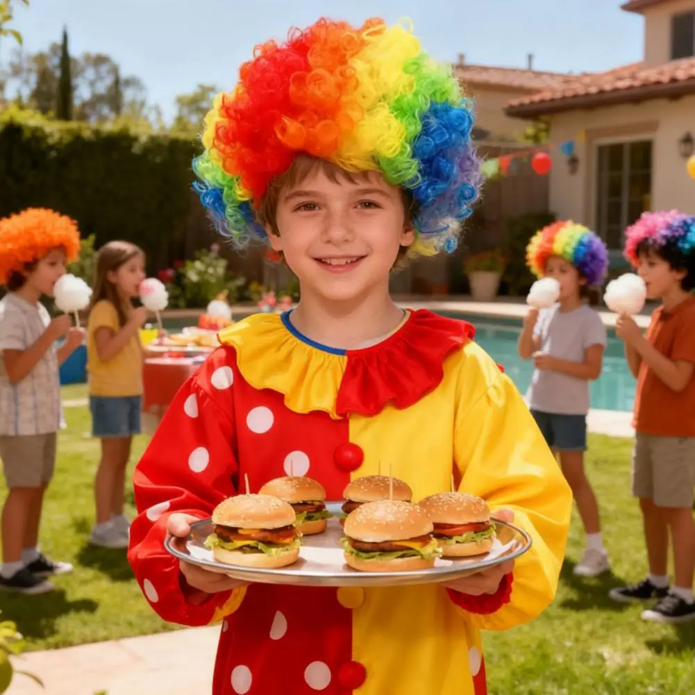 Kids Cosplay Wig Kids Party Wig Kids Afro Curly Wig Colorful Clown Cosplay Accessory Halloween Costume for Boys Girls Synthetic