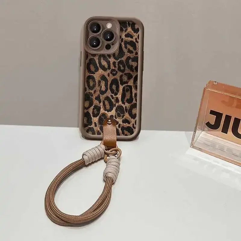 

New Leopard Print Is Phone Case Suitable for iPhone 16pro Lanyard 15plus Soft Case 14 All Inclusive 13 Anti Fall Protective Case