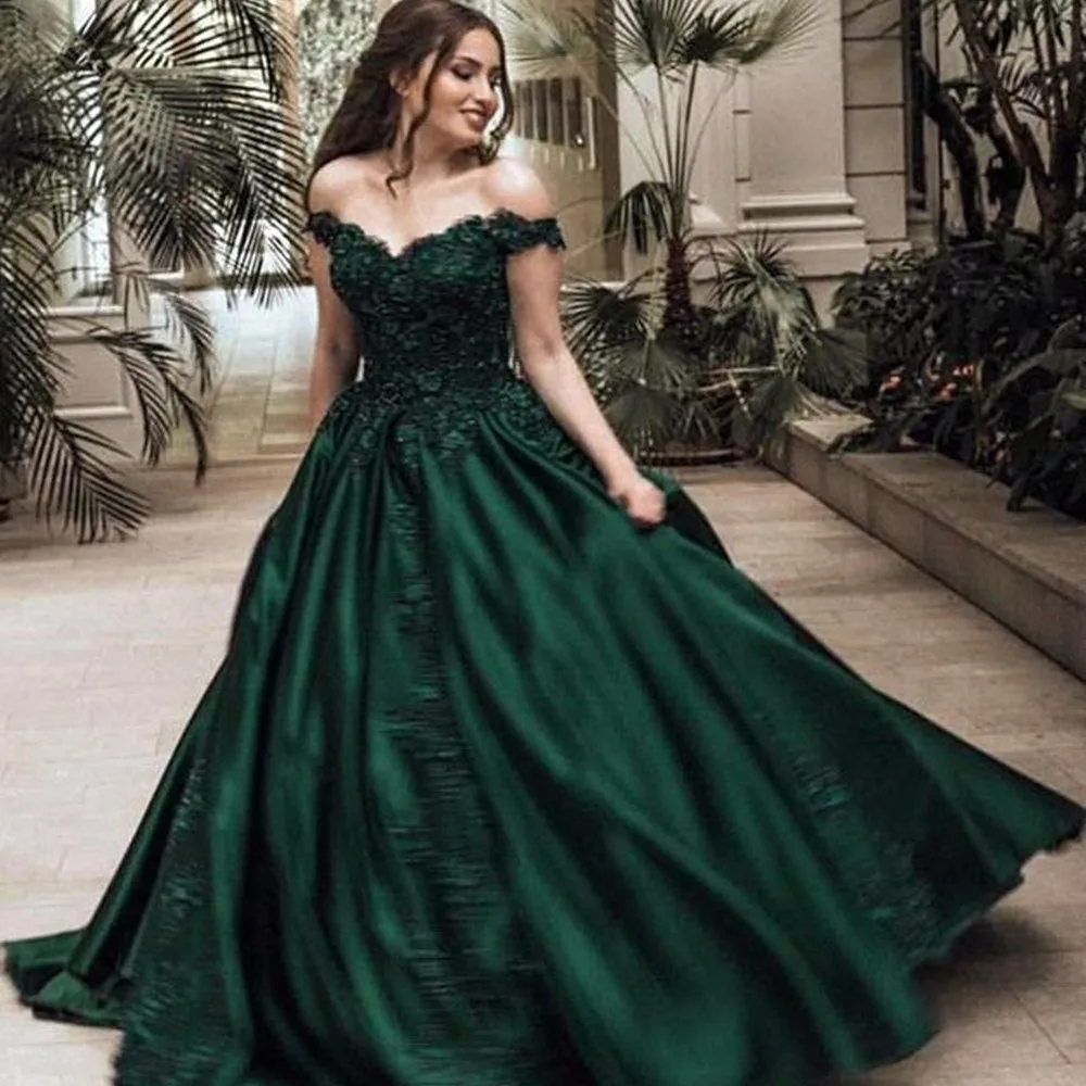 Plus Size Sexy New Green Ball Gown abiti Quinceanera scuri cristalli Off spalla lunghezza pavimento abiti abiti da ballo vestidos de