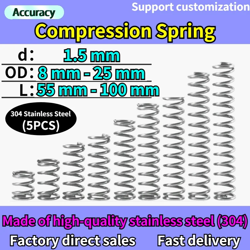 Draht Durchmesser 1,5mm 304 Edelstahl Komprimierte Feder Edelstahl Compression Frühling Y-typ Rotor Rückkehr Frühling 5 pcs