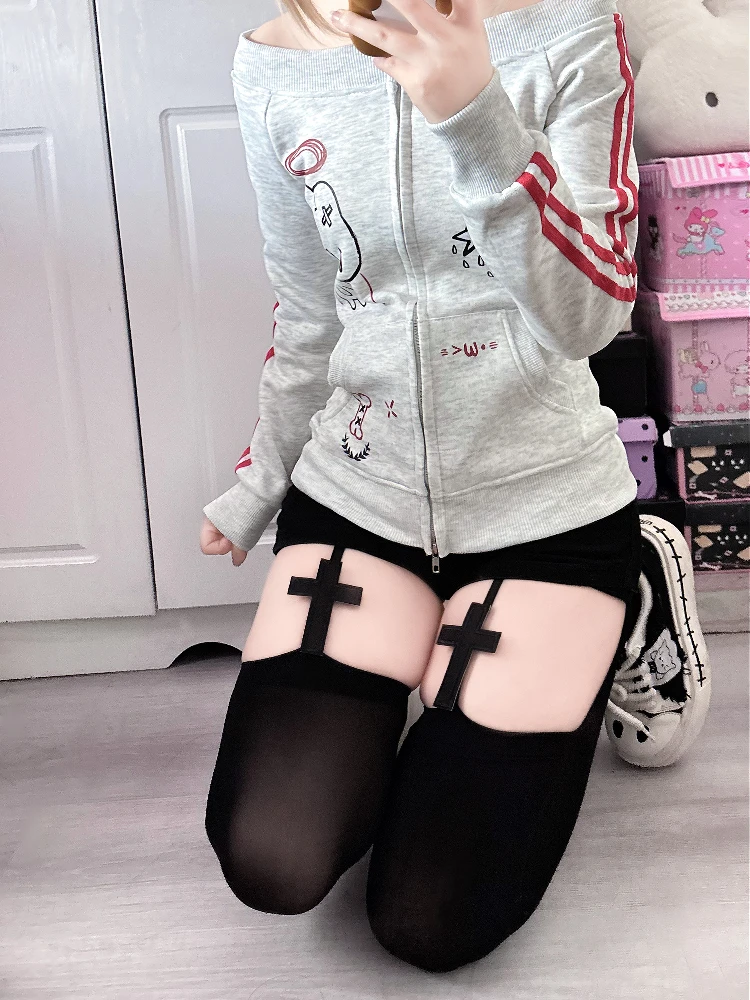 

Готический k Панк Крест выше колена Соус Бархатные панхи Сладкая девушка Пряная леди Субкультура Высокие трубчатые подвязки Бархатная подвязка St...