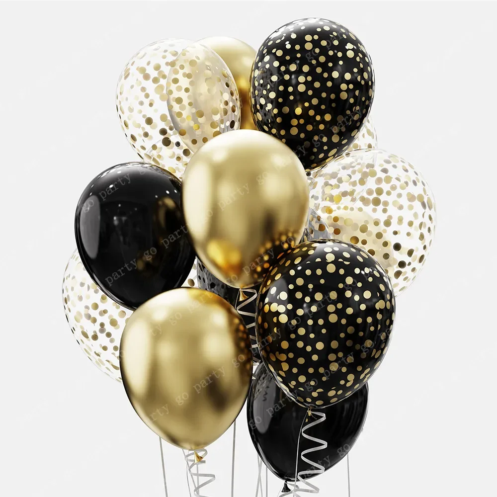 12pcs 12inch Black Gold Latex Balloons Graduation Helium Globos Adult Kids Birthday Party Decorations Baby Shower Home Supplies