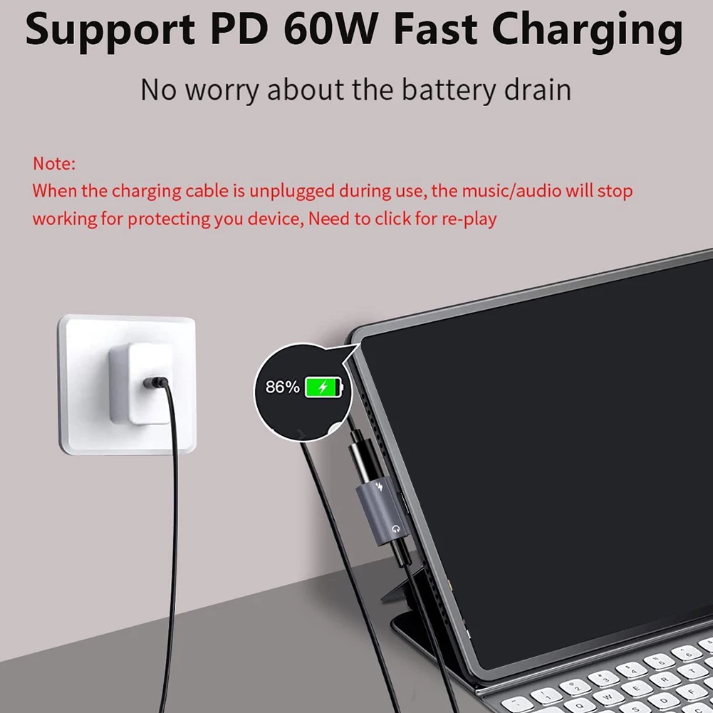 2In1 Headphone Converter Adapter,USB C To 3.5Mm Audio and Charging Adapter with PD 60W Fast Charge for Sam Sung S22 S21