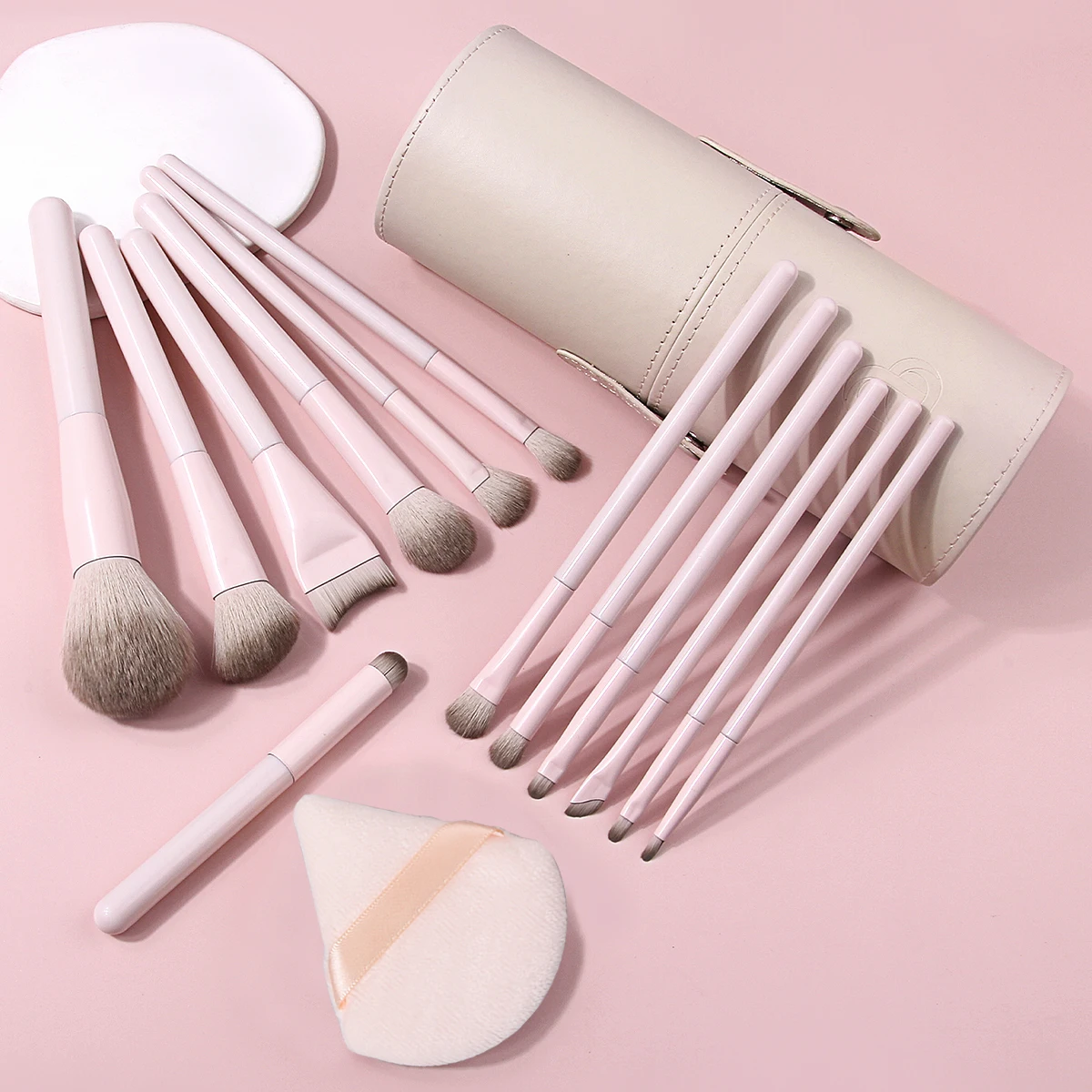 Professional Makeup Brush Set, Portable Travel Storage Case, Makeup Puff, Beauty Tools for Foundation, Blush, Eyeshadow & Contou