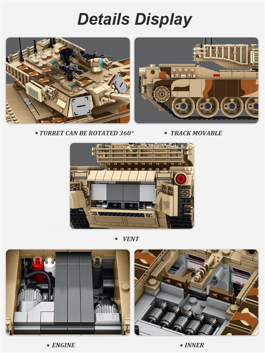 ทหาร 1:28 M1A2 Abrams รถถัง Series Building Blocks อิฐรุ่น MOC กองทัพอาวุธทหารชุดเด็กของเล่นเด็กของขวัญ