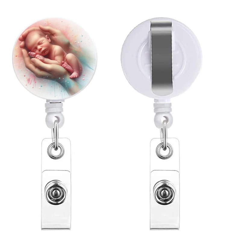 Ausweishalter mit einziehbarer Schnalle für Kinder, Reel-Clip, Kartenhalter für Neugeborene, Krankenschwestern, Frau, Arzt, Ausweiskette, skalierbare Clips – Detail 3