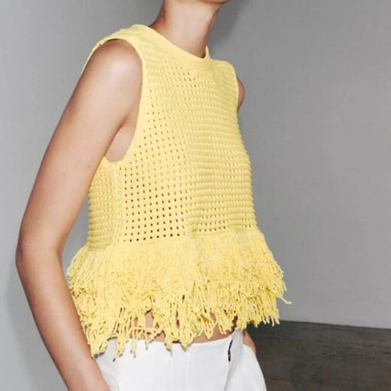

Women Tassel Knitted Waistcoat Streetwear Female Casual Solid Vest Elegant Fashion Lady Sleeveless Tops Street Vest