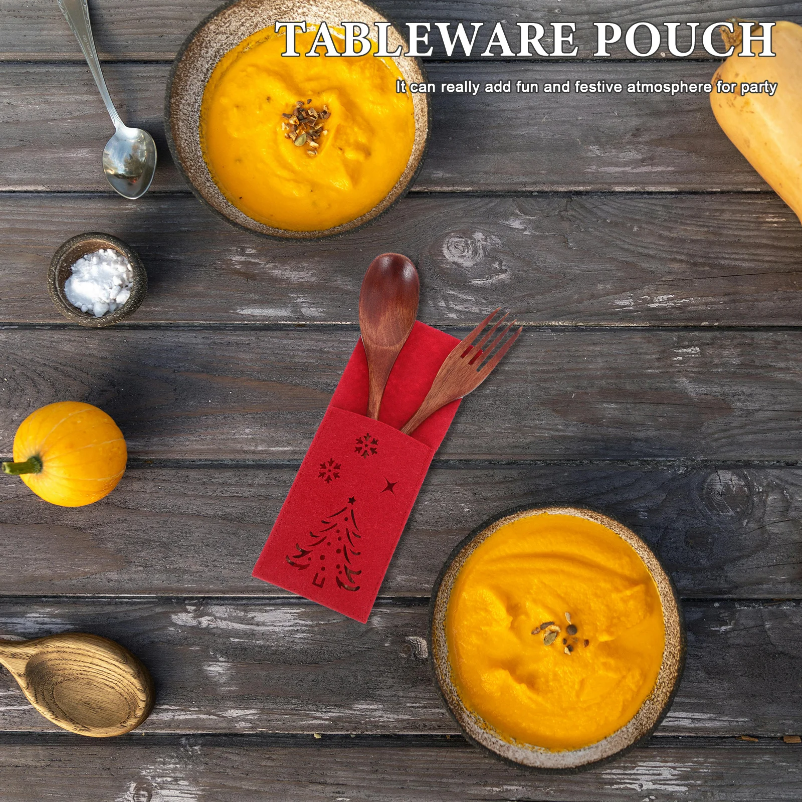 

4Pcs Christmas Tableware Bags Red Hollow Snowflake Christmas Tree Design Cutlery Holder Silverware Pouch Party Decoration