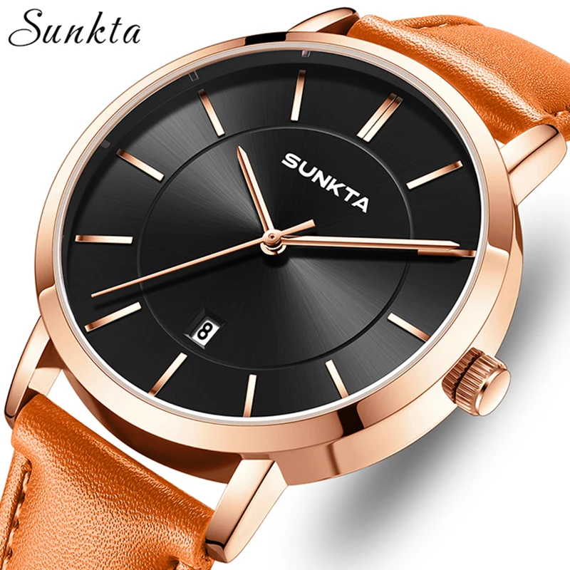 

SUNKTA New Men Watch Fashion Simple Sport Watch For Men Top Brand Luxury Leather Waterproof Quartz Chronograph Montre Homme +BOX