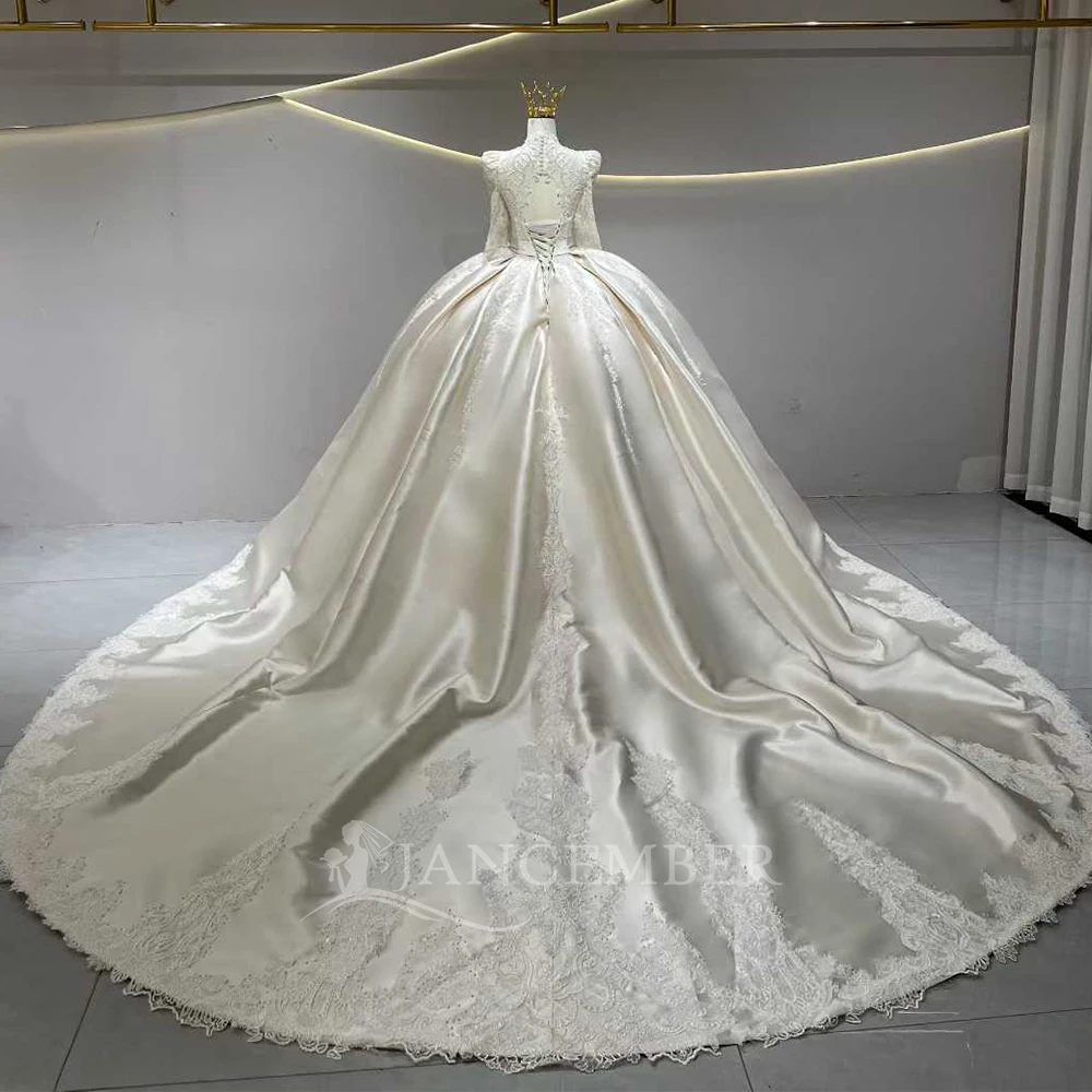 Sexy Shiny Exquisite High Neck Ball Gown For Women Long Sleeves Customized Wedding Dress Bridal Gowns vestidos de novia boda