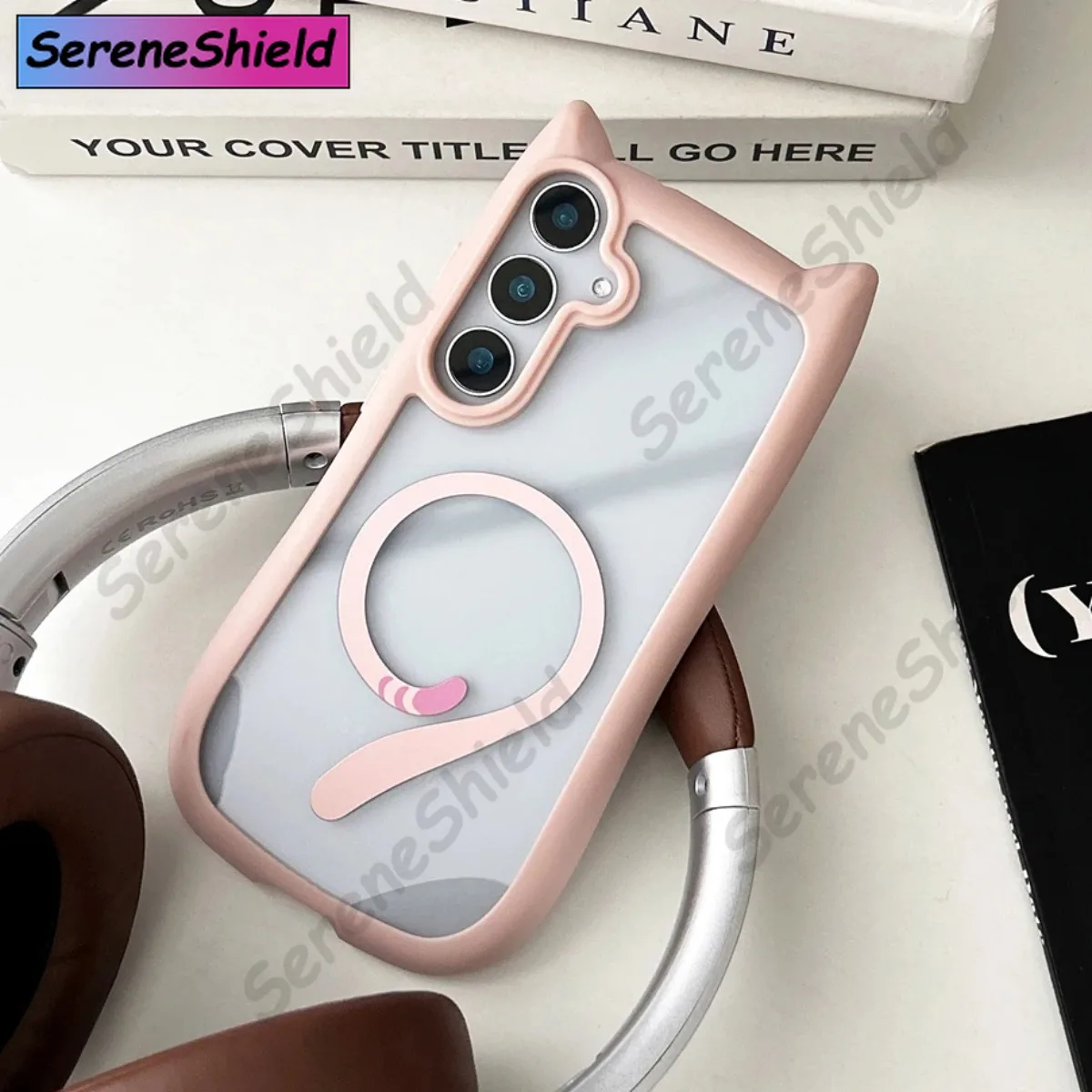 Cute Cat Ear for Magsafe Transparent Case For Samsung Galaxy S25 Ultra S25 S24 S23 Plus S25 Magnetic Charging Soft Border Cover