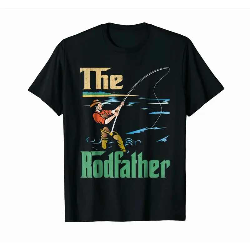 The Rodfather Fishing Dad Fisherman Angler T-Shirt, 100% Cotton, O-Neck, Short Sleeve, Casual, Summer Gift, Size S-3XL