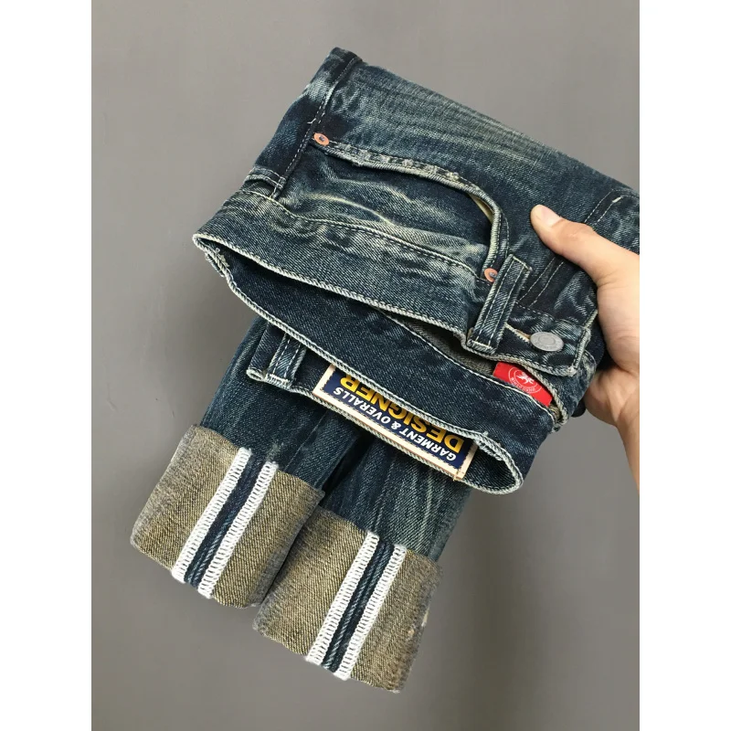 جينز مكسور بفتحة رقعة للرجال ثقيل الوزن من قماش الدنيم القديم أنبوب مستقيم فضفاض 2025 سراويل طويلة راقية جديدة عالية الجودة #2