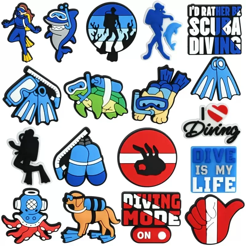 18-100 Stück Großhandel Tauch-PVC-Schuh-Charms „Dive Is My Life“ Clog-Schnallen-Dekorationen DIY Handyhülle für Erwachsene