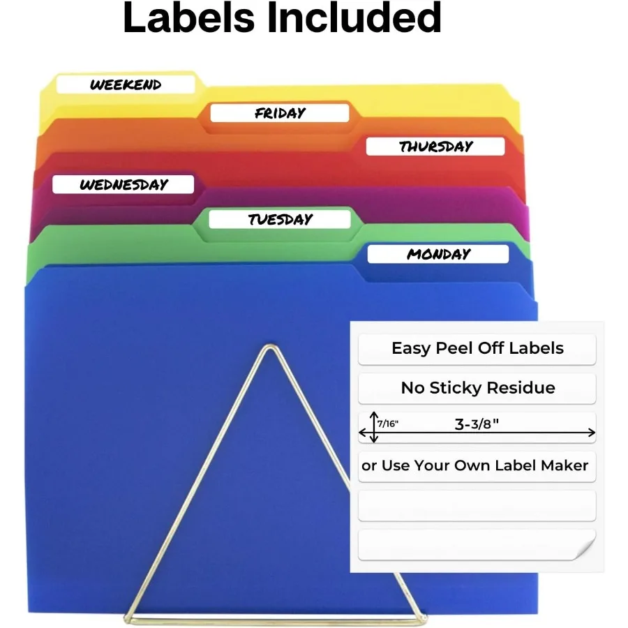 던웰 플라스틱 컬러 파일 폴더 12팩 1/3 탭 파일 폴더 8.5x11 레터 사이즈 문서용 다양한 색상 무산성