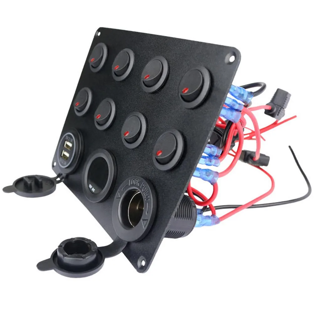 

8 Gang Cat Eye Switch Panel on Off Toggle Rocker Double USB Digital Voltmeter Car Boat Marine Panel Lighter Socket