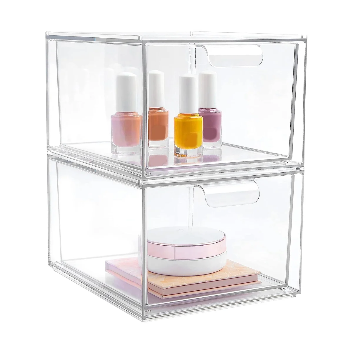 

2 Pack Stackable Makeup Organizer Storage Drawers, Acrylic Bathroom Organizer, Clear Plastic Storage Box