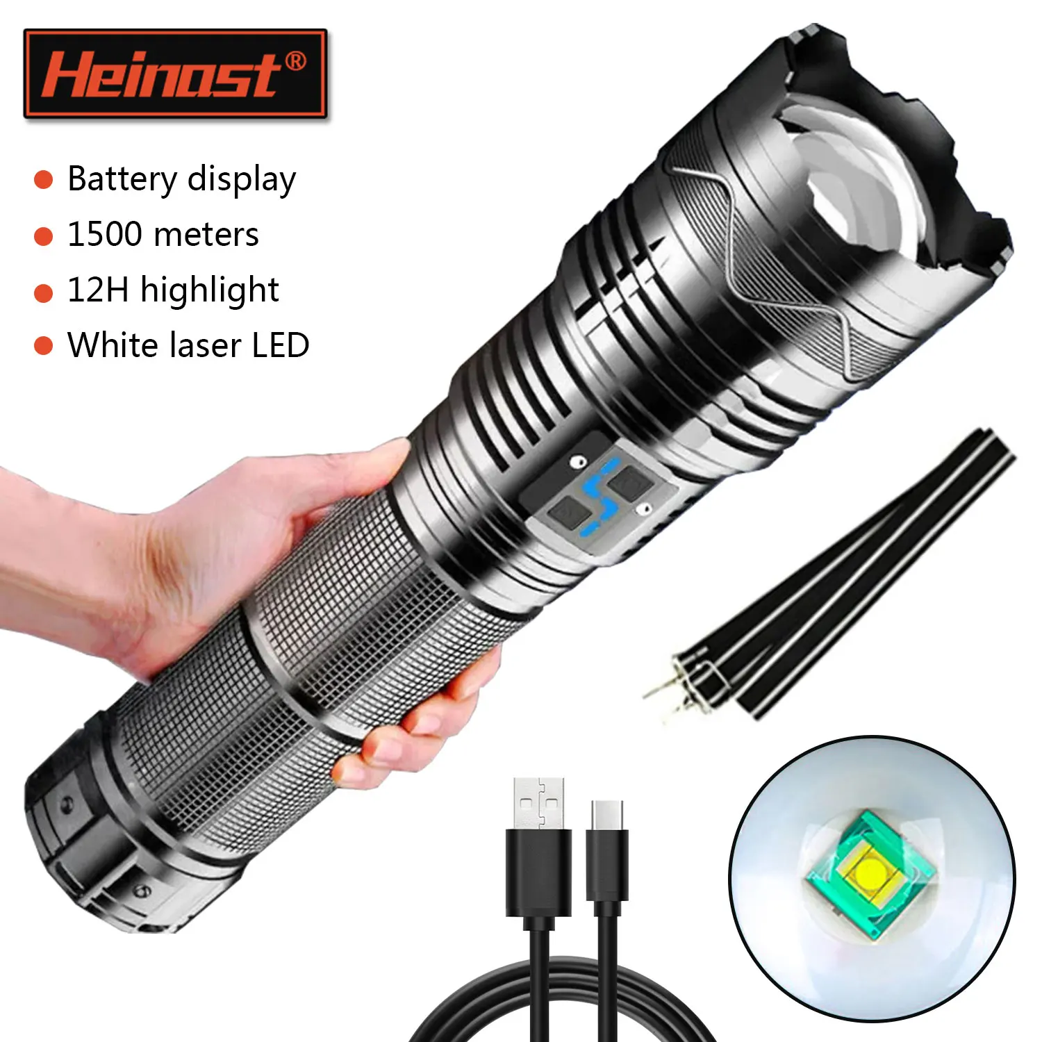 High power 100W LED Flashlights Long Range Tactical GT60 Flashlight USB Rechargeable Torch Outdoor Camping FishingSearchlight