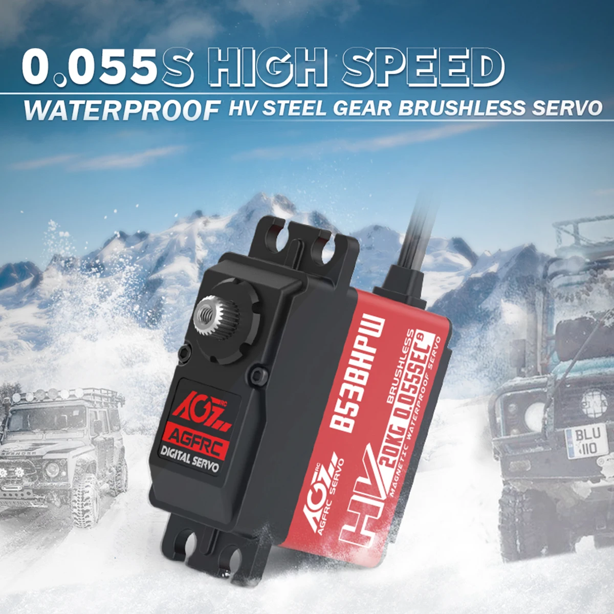 AGFRC Servo B53BHPW HV Super Speed 0.055sec 20KG Brushless Standard IP67 Waterproof Servo For 1/10 RC Car Truck Buggy Airplane