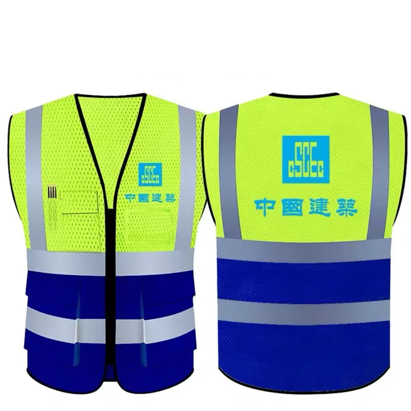 Printable LOGO High Visibility Reflective Safety Vest Summer Breathable Grid Construction Worker Work Safety Vest